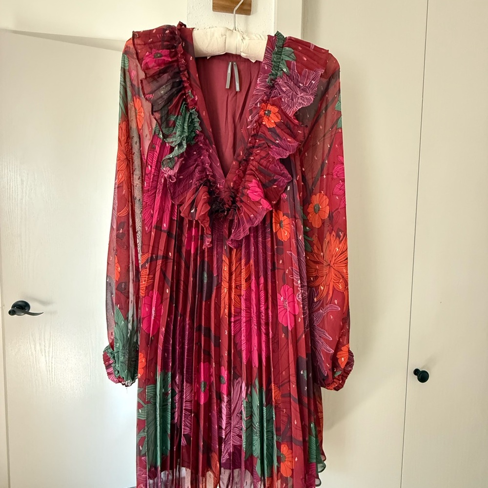Anthropologie Vibrant Floral Long Sleeve Dress
